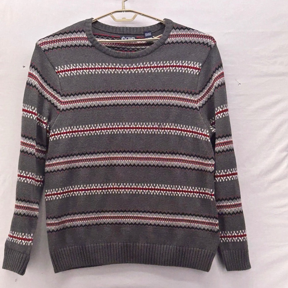 Chaps Fair Isle Birdseye Knit‎ Sweater Gray XL